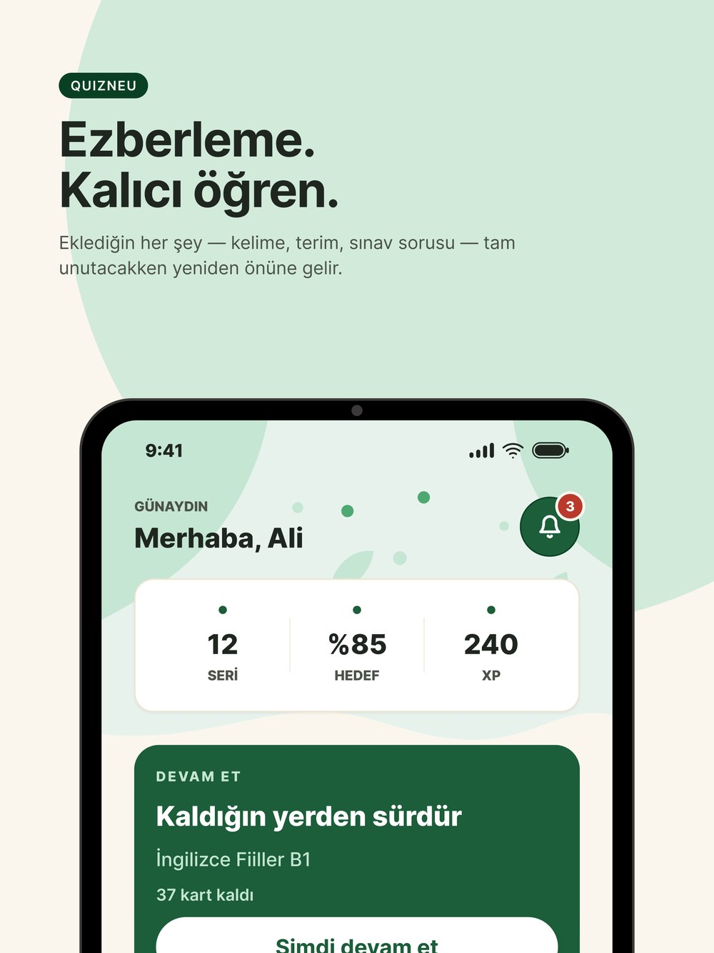 Ana Ekran — Günlük Seri, Hedef ve XP